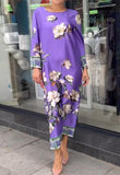 Purple Floral Elegant Silk Dress