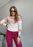 Knitted sweater for warm winter in colorful stripe