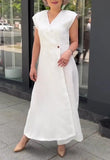 Elegant Summer White Cotton Linen Sleeveless Dress