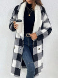 Open Pocket Lapel Plaid Design Coat