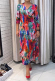 Tie Dye V-neck Long-sleeved Dress