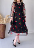 Elegant cherry pattern tulle dress