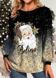 Christmas Lace Snowman Print Long Sleeve Round Neck Sweatshirt