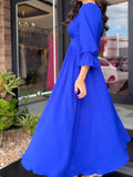 Elegant Blue V-neck Slim Dress