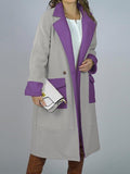 Warm Lapel Two-Color Stitching Mid-Length Woolen Jacket