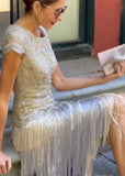 Champagne elegant fringed dress