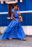 Elegant Blue Off-shoulder Bowknot Dress