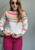 Knitted sweater for warm winter in colorful stripe