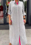 Gray Pink Classic Stripe Shirt Dress