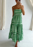 Green classic elegant striped dress