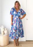 Zanette Midi Dress - Blue Floral