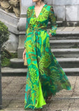 2024 new design green printed dress