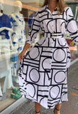 Geometric Print White Dress