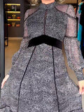 Elegant Gray Crew Neck Pearl Print Tulle Dress