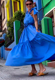 Elegant Blue Off-shoulder Bowknot Dress