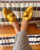 Elegant yellow velvet loafer