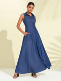 Solid Lapel Button Up Maxi Dress