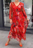 Red Chiffon Floral Dress