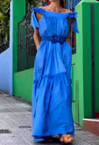 Elegant Blue Off-shoulder Bowknot Dress