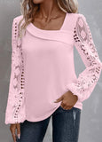 Light Pink Lace Long Sleeve Asymmetrical Neck Blouse