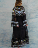 Luxe Floral Embroidery Lace Insets Kimono Sleeves Dot Mesh Tulle Dress