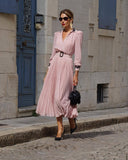 Pink polka dot lace cuff dress