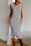 Striped Fringed Sleeveless Dress