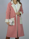 Warm Lapel Two-Color Stitching Mid-Length Woolen Jacket