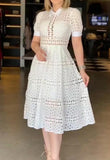 White Lace Elegant Short Sleeve Dress