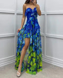 Sleeveless tube top ruffled printed dress