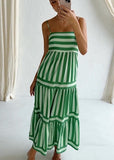 Green classic elegant striped dress