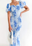 Mydia Off Shoulder Midi Dress - Blue Flowers