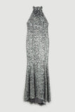 Sequin Corsage High Split Maxi Dress