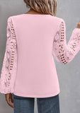 Light Pink Lace Long Sleeve Asymmetrical Neck Blouse