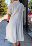 White Cotton Linen Short Sleeve Dress