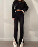 Round Neck  Top Pants Splicing Two-piece Suit