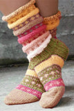 Casual Color Block Vintage Striped Breathable Wool Knit Floor Socks