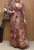 V Neck Loose Sleeves Printed Dress Leopard