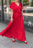 Red Silk Ruffle Neck Dress