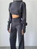Turtleneck Short Top and Pants Outfit