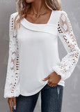 Light Pink Lace Long Sleeve Asymmetrical Neck Blouse