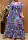 V Neck Loose Sleeves Printed Dress Purple