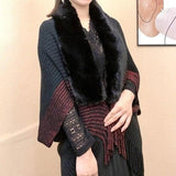 Winter Knit Fringe Fur Collar Shawl