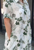 Linen Floral Lapel Dress
