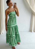 Green classic elegant striped dress