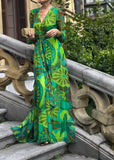 2024 new design green printed dress