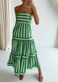 Green classic elegant striped dress