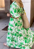 Green Floral Elegant Lapel Dress