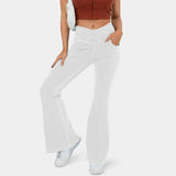 Stretchy Denim High Waisted Crossover Flare Pants