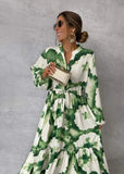 Green Long-sleeved dress V-neck